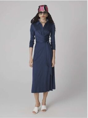 DVF Diane Von Furstenberg Sana Wrap Dress Navy Size 14 L